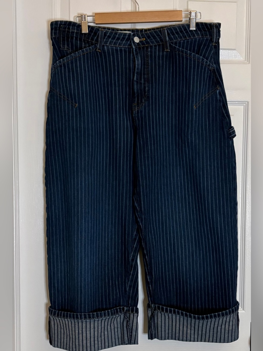 Kayden High Rise Railroad Stripe Carpenter Barrel Jeans by Pilcro Size 31P - Picture 2 of 7